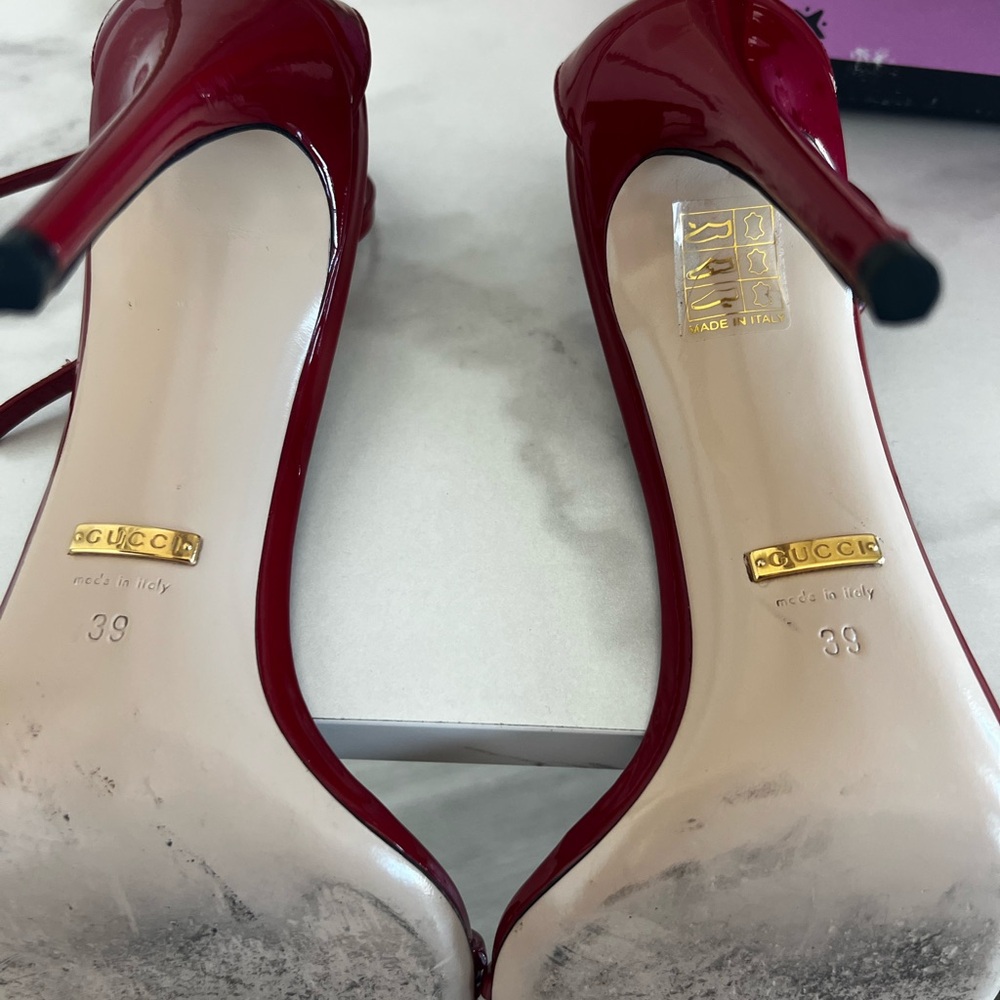 Gucci Red Patent Leather Strappy Heels - Picture 12 of 16